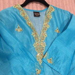 Authentic aqua blue cotton long Kurtha